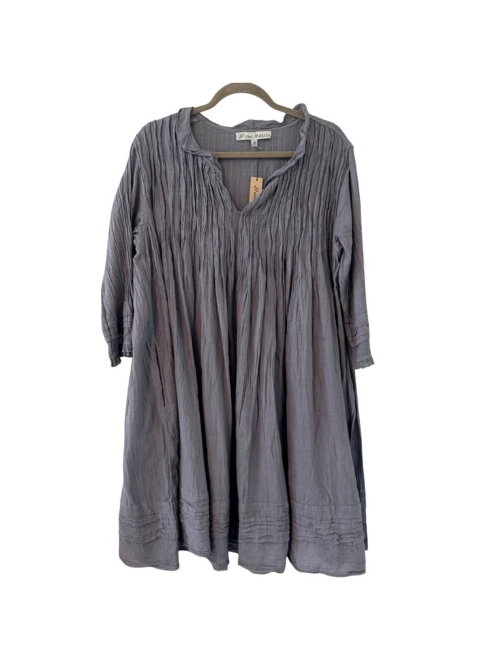 JP And Mattie Gray Cotton Crinkle Dress Sz M 3/4 Sleeve Lightweight Boho Dress. - Picture 6 of 12